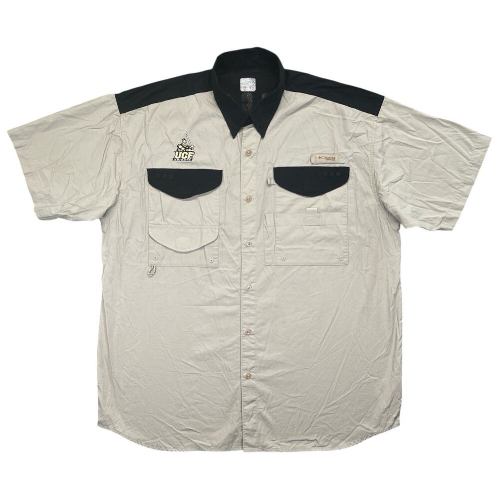 Columbia PFG UCF Knights Men’s Large Vented Fishing Shirt Tan/Black Big Logo